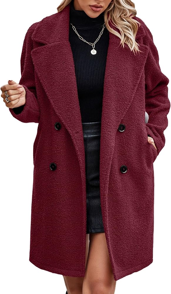 abrigo-granate-mujer-746hld-1.jpg TYCIONG Abrigo de invierno para mujer, cuello vuelto, cruzado, color puro, abrigo informal con bolsillos laterales (M), borgoña, M: Amazon.es: Moda - Imagen 1