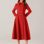 Abrigo de mezcla de lana acampanado para mujer rojo cuello vuelto cruzado elegante ropa de abrigo de invierno 2026 Milanoo.com