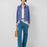 Chaqueta ante azul con pespuntes Mujer | Roberto Verino