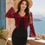 Torera Mujer Encaje Bolero Chaqueta Chaleco Cárdigan Corto Crochet Través Manga Larga de Malla Boda Corta Fiesta Elegante Vino Rojo L: Amazon.es: Moda